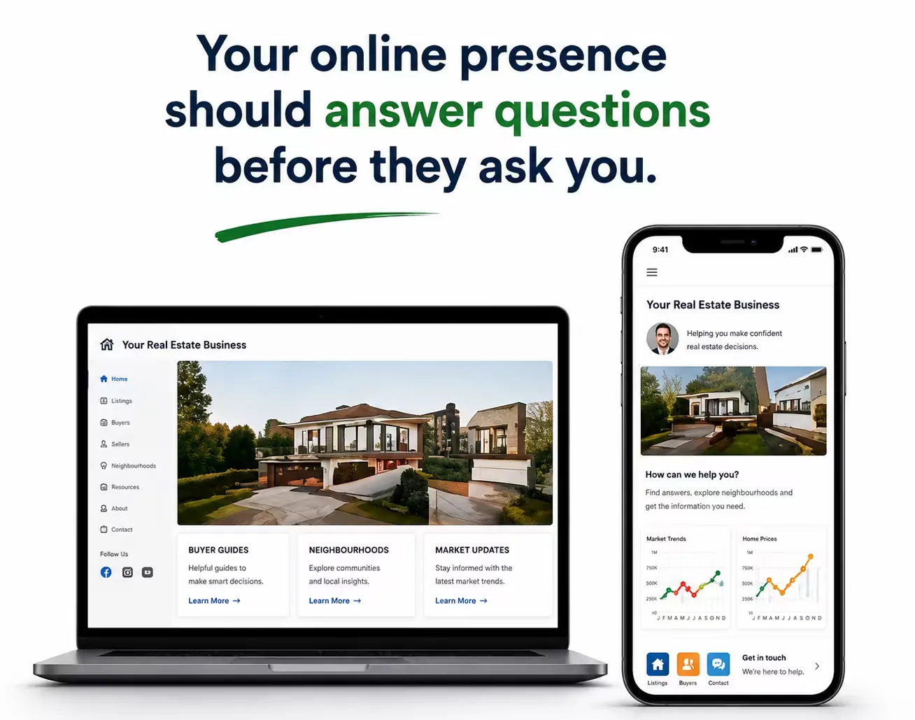 A real estate agent's website shown on a laptop and phone